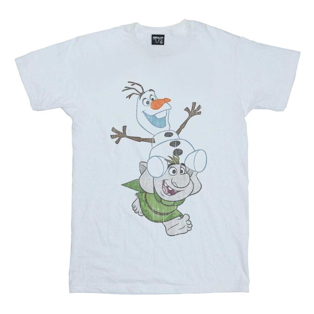 Frozen Girls Olaf And Troll Cotton T-Shirt / White